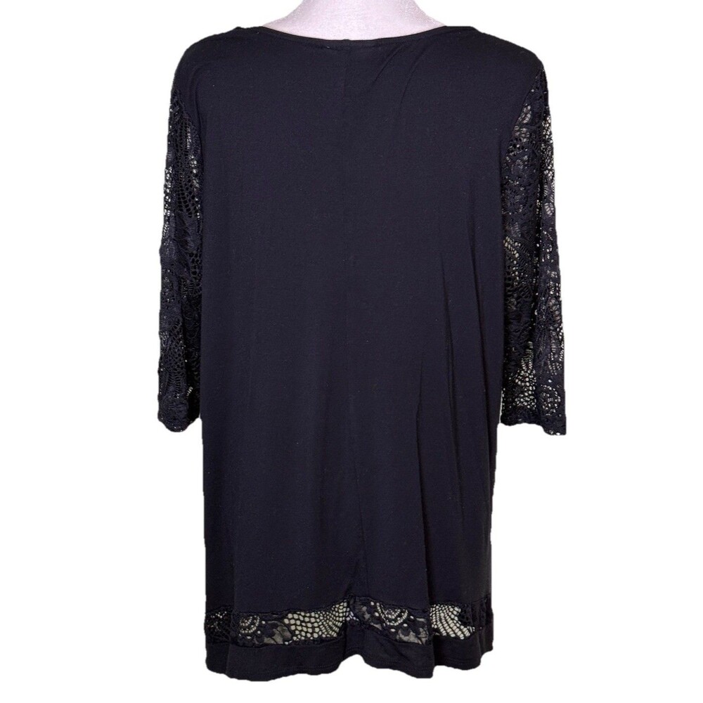 Women Black Lace 3/4 Sleeve Tunic Top Romantic Goth Flowy Moody Chic Size XL - Picture 3 of 8
